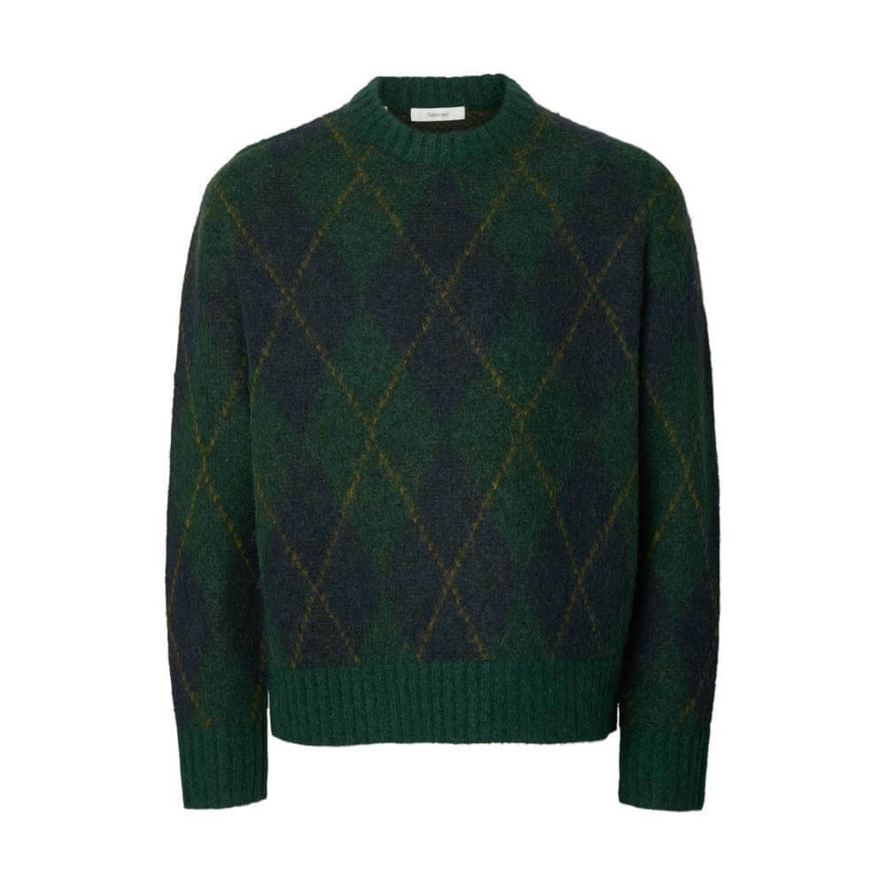 Selected Menswear Rai Ls Knit Argyle Crew Neck